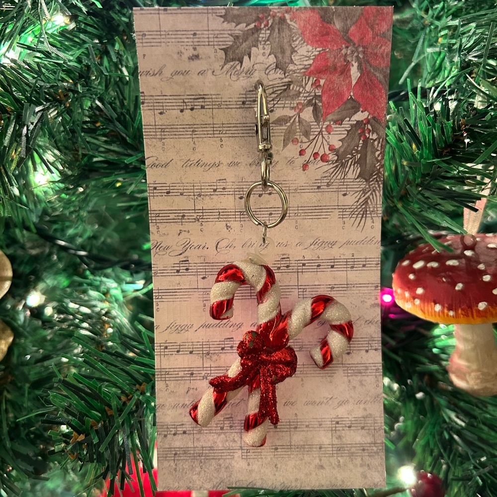 Festive Glitter Candy Cane Keychain